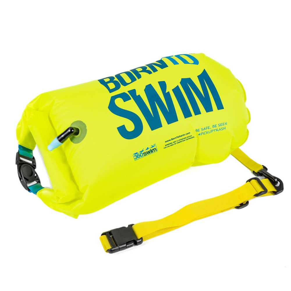 BornToSwim® Záchranný plovák, plavecká bójka a vak v jednom 64 x 30 cm - zelená