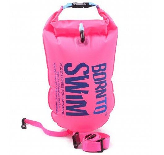 BornToSwim® Záchranný plavák, plavecká bójka a vak v jednom 64 x 30 cm - růžová
