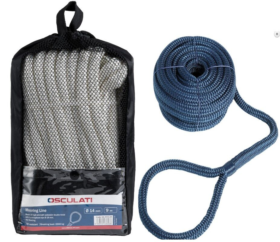 OSCULATI polyesterové vyvazovací lano s okem 14 mm x 9m, modré