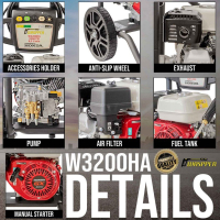 Waspper W3200HA benzínová vysokotlaková myčka, Honda, 6,5 HP, 220 bar/3.200 PSI