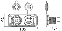 Vestavěná zásuvka zapalovače s krytkou 12V / dual USB