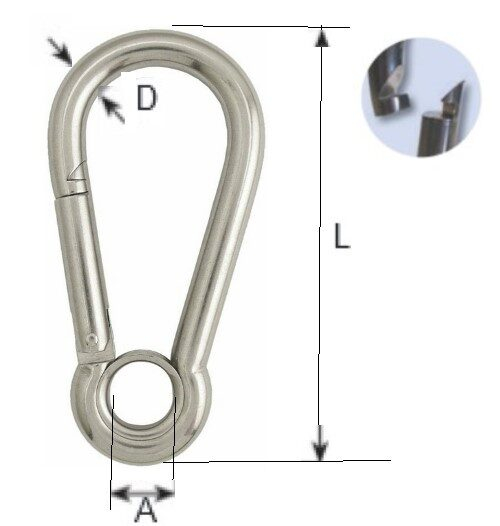 AQUINOX Karabina nerezová AISI 316 se zámkem, s okem - 100 x 10 mm