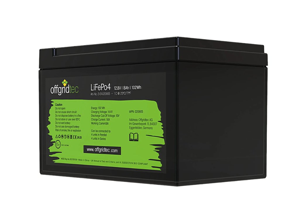 Offgridtec LiFePO4 baterie 12,8 V 8 Ah – 102 Wh, integrovaný BMS