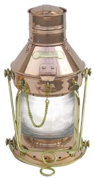 Kotevní lampa z mědi a mosazi, elektrická 230 V – výška 32 cm