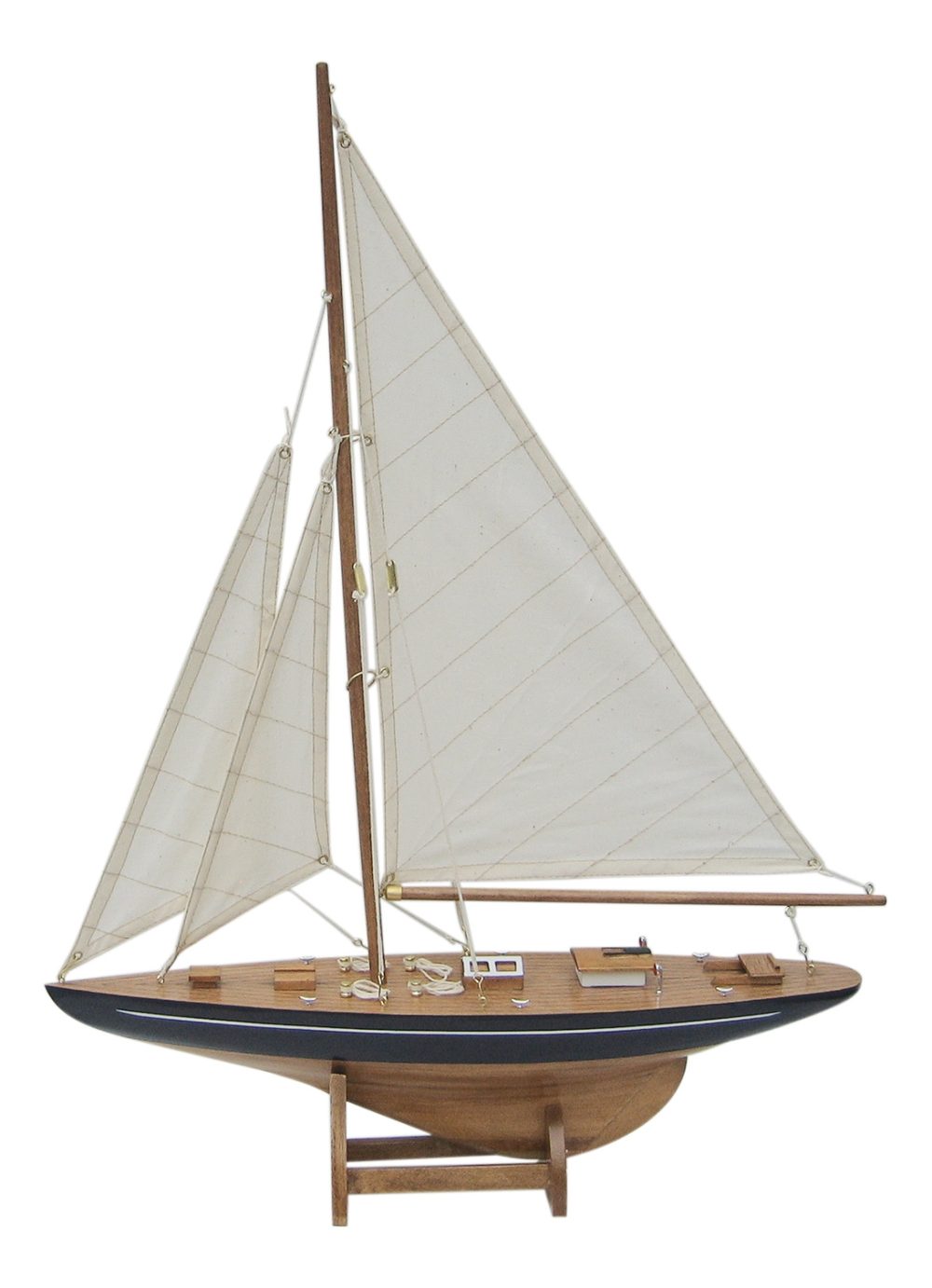 Model plachetní jachty dřevěný s látkovými plachtami – délka 40 cm