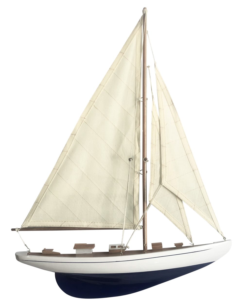 Poloviční model plachetnice ze dřeva, modrá/bílá – délka 41,5 cm, výška 52,5 cm