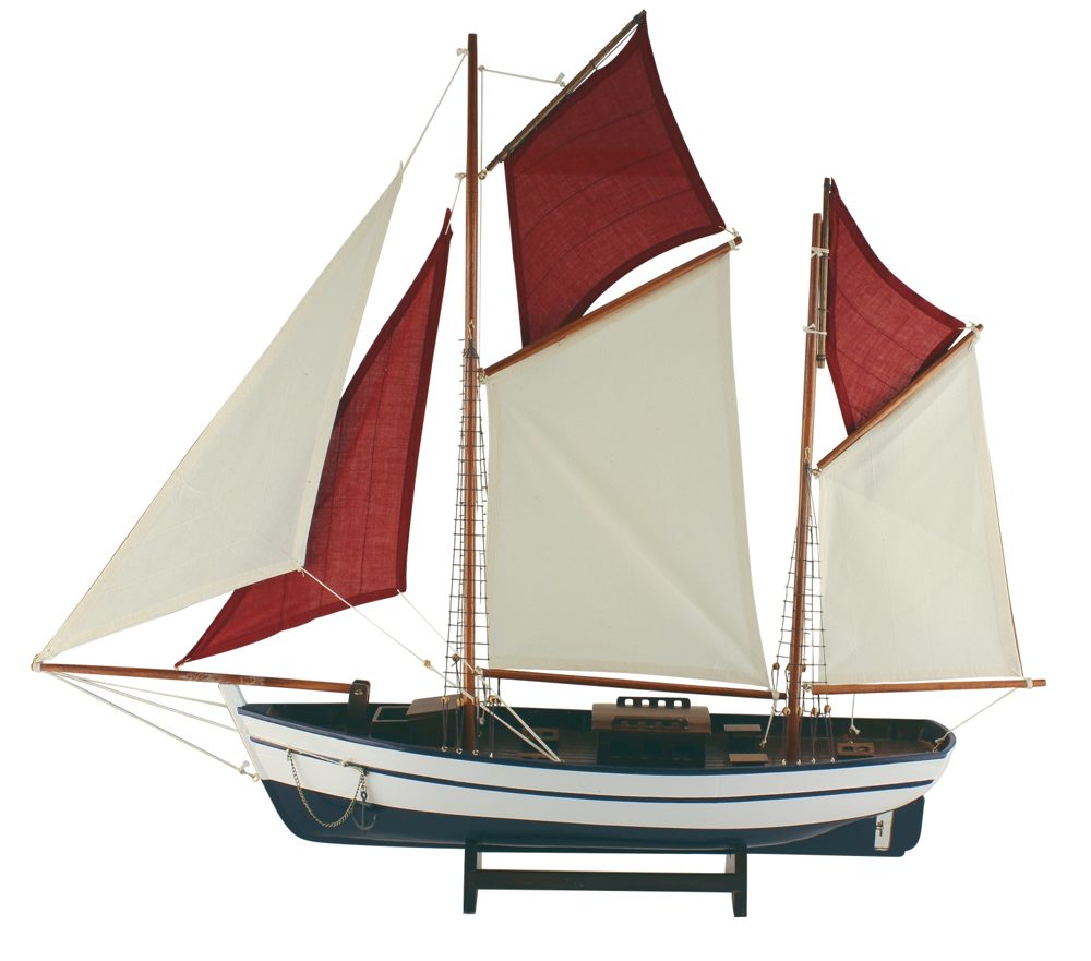Model plachetnice, dřevo s látkovými plachtami – délka 86 cm, výška 75 cm