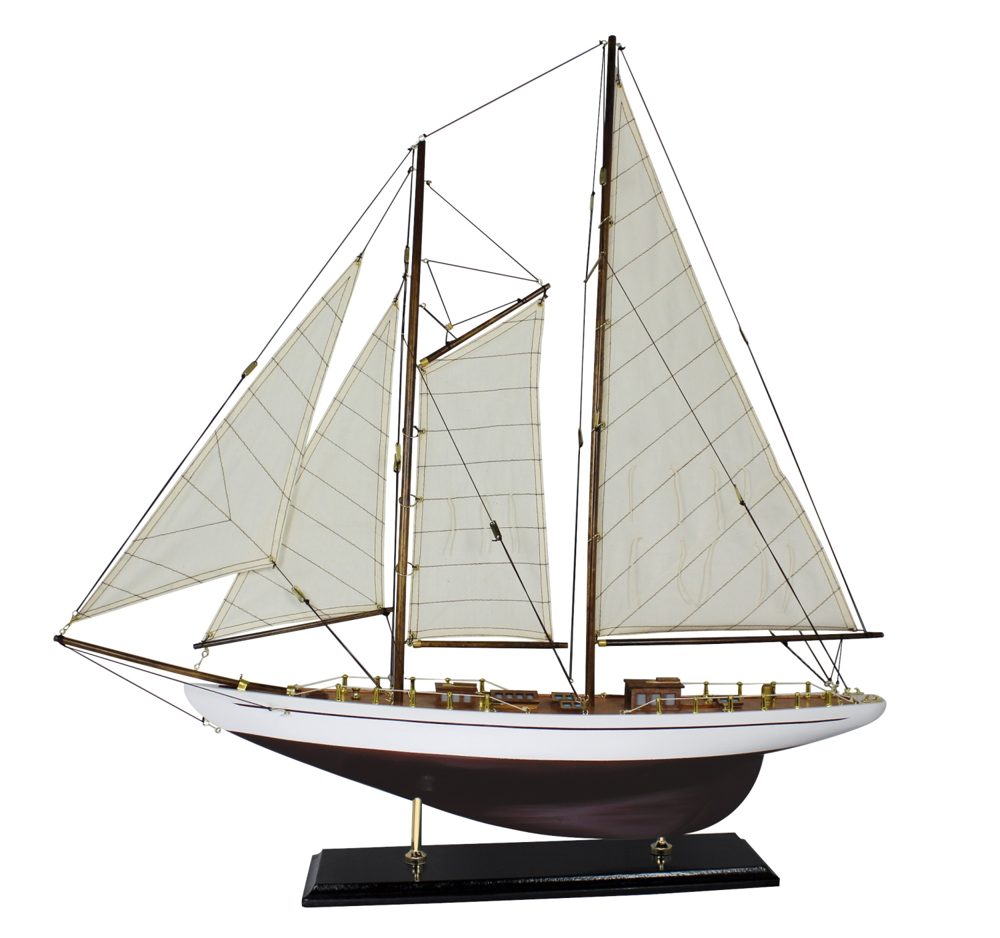 Model plachetnice, dřevo s látkovými plachtami – délka 71 cm, výška 74 cm