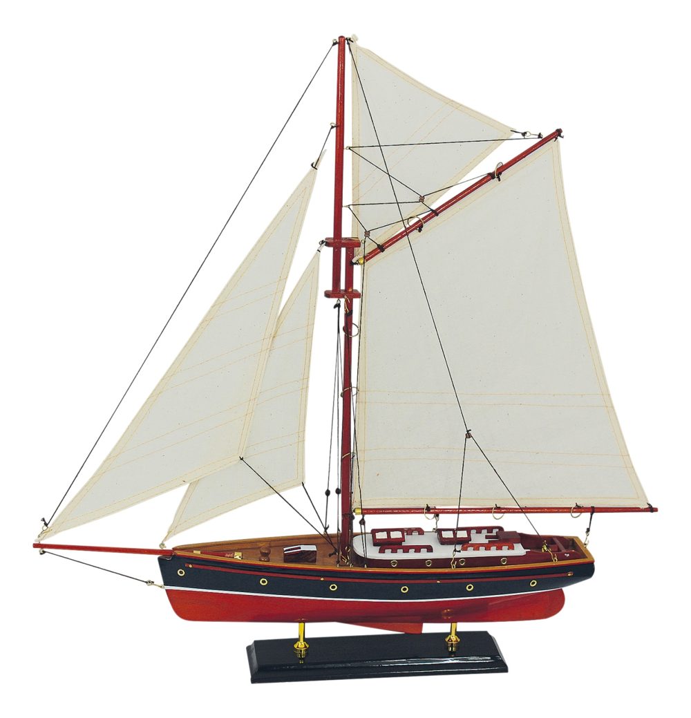 Model plachetnice, dřevo s látkovými plachtami – délka 58 cm, výška 59 cm