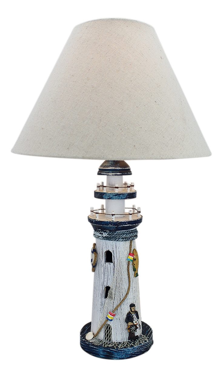 Lampa ve tvaru majáku, dřevo, se stínidlem – výška 49 cm