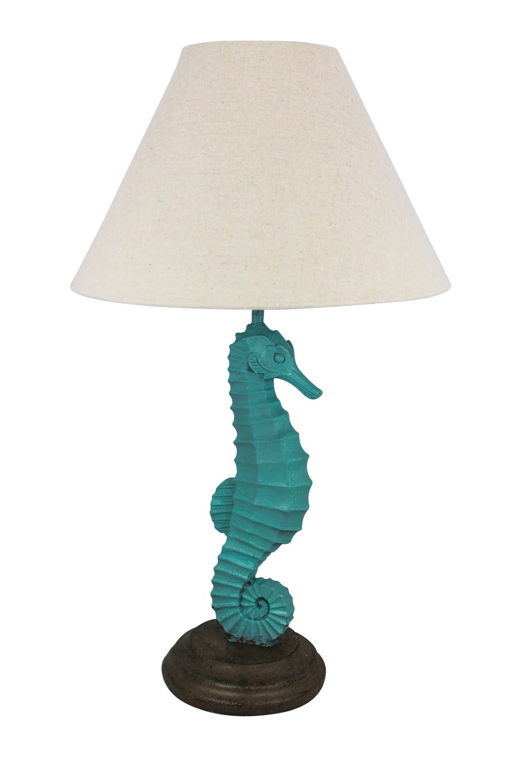 Lampa s mořským koníkem, polyresin, se stínidlem – výška 52 cm