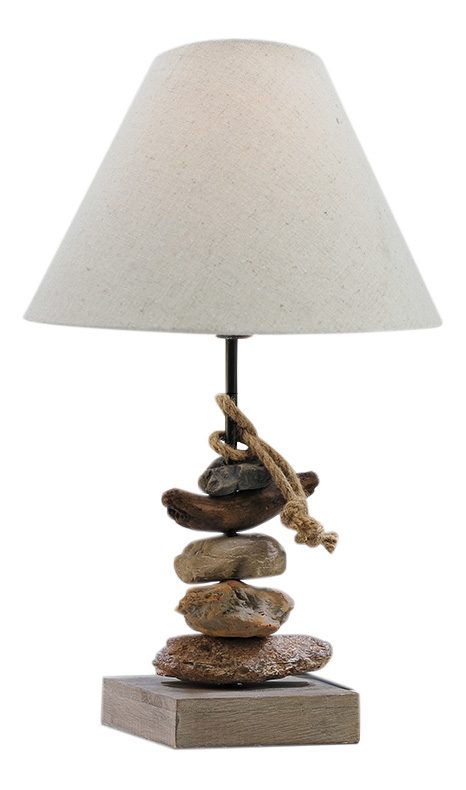 Lampa s kameny, dřevo, se stínidlem – výška 50 cm
