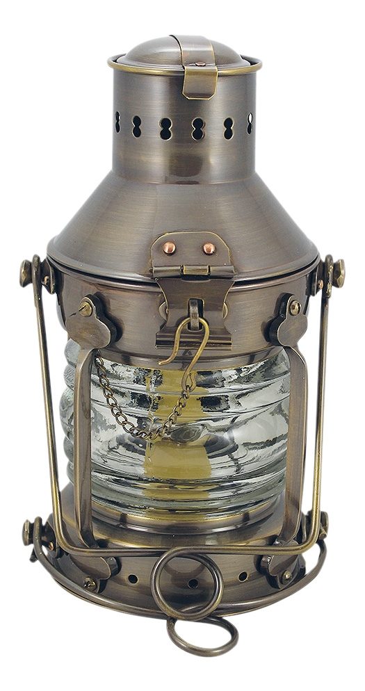 Kotevní lampa mosazná antik s petrolejovým hořákem – výška 24 cm
