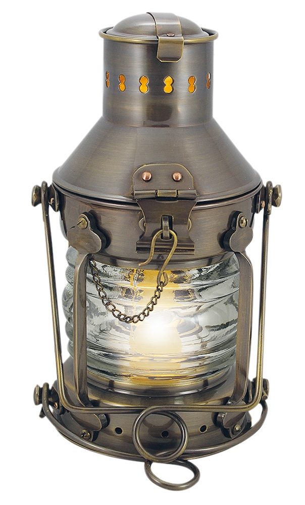 Kotevní lampa mosazná antik, elektrická 230 V – výška 24 cm