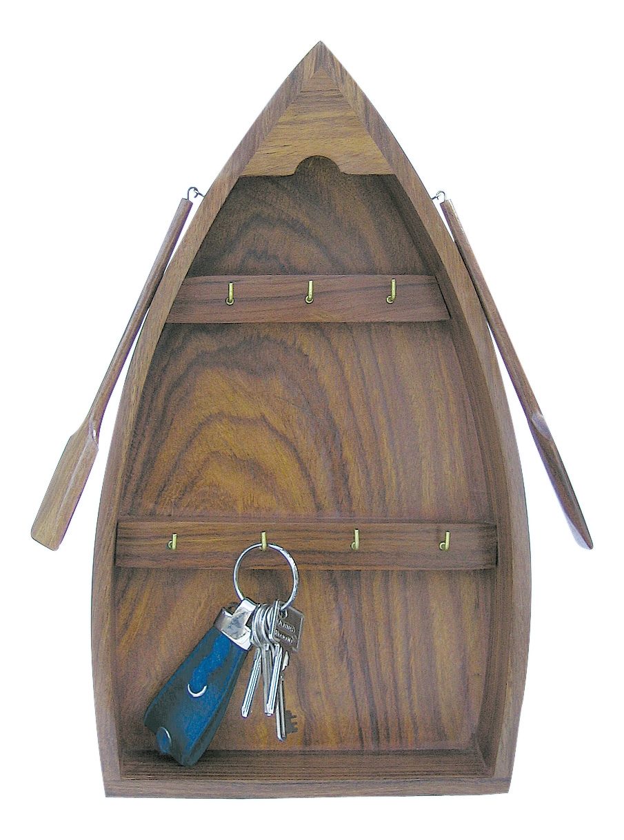 Věšák na klíče ve tvaru lodi, dřevo – 22 × 37,5 × 6 cm