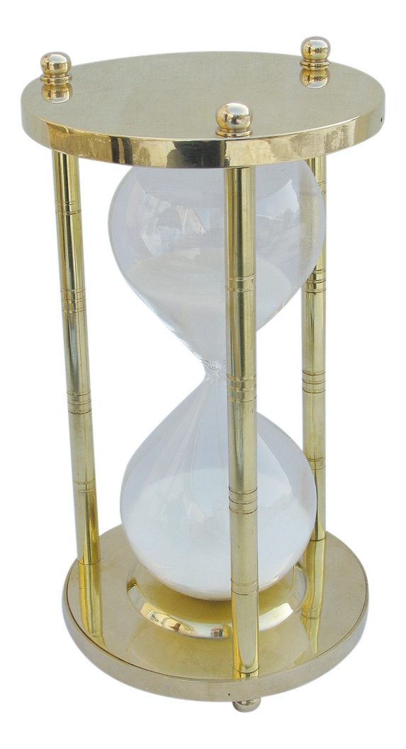 Přesýpací hodiny mosazné se 3 sloupky – cca 60 minut, výška 22 cm
