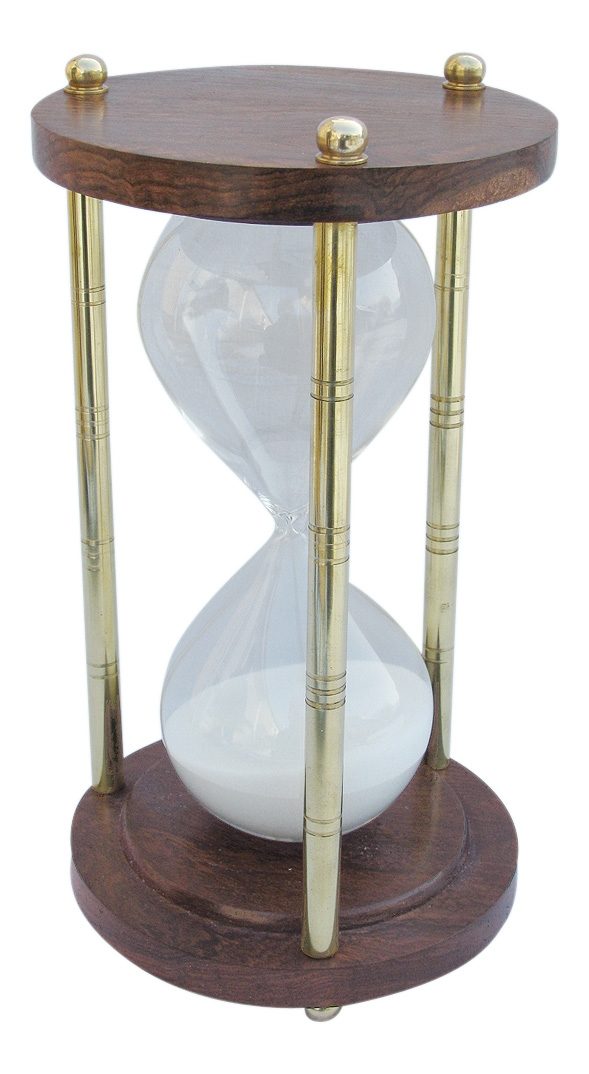 Přesýpací hodiny mosazno-dřevěné se 3 sloupky – cca 60 minut, výška 22,5 cm