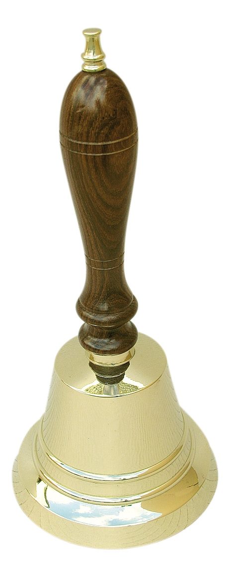 Stolní zvonek mosazný s dřevěnou rukojetí – výška 22 cm