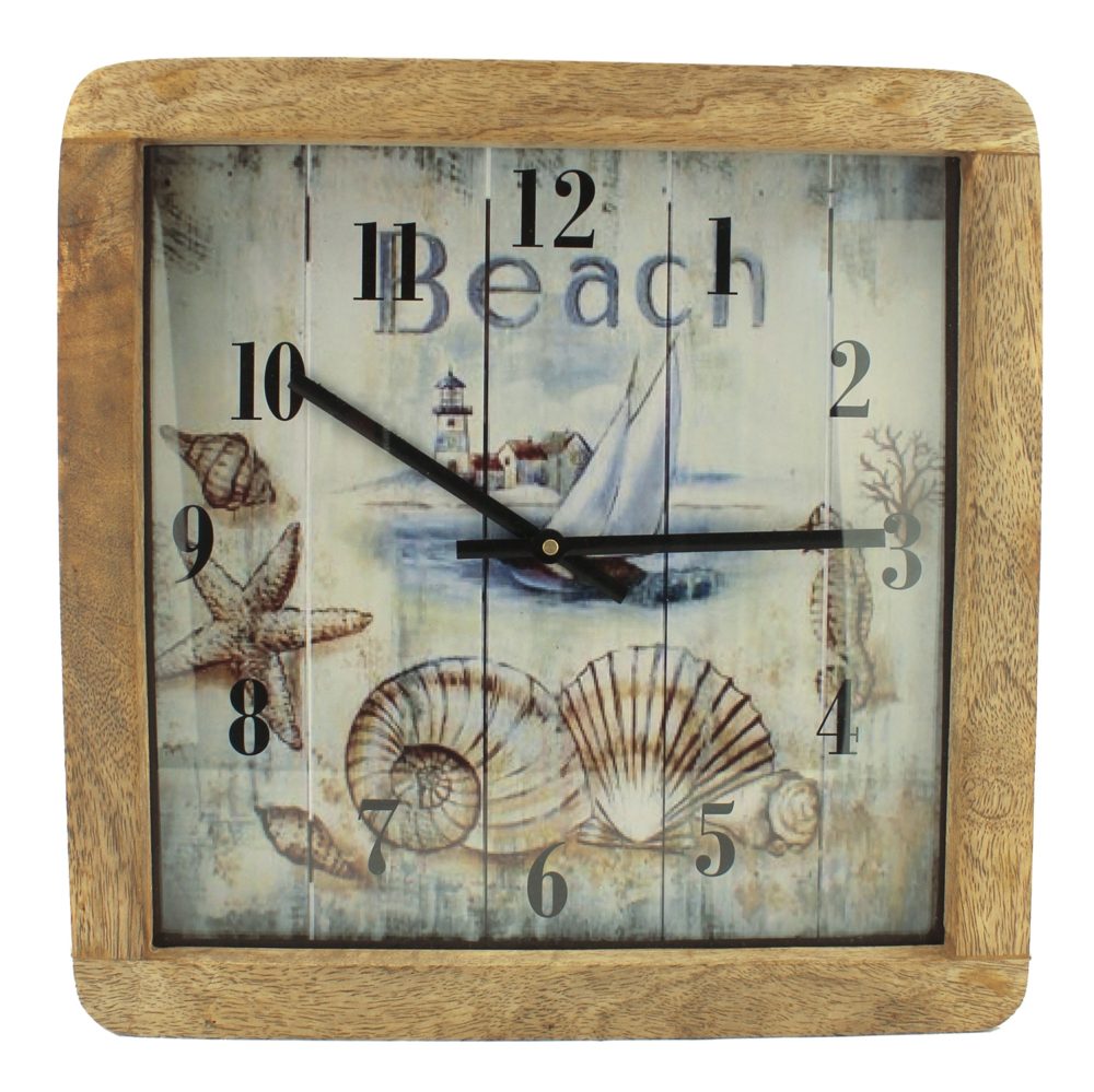 Nástěnné hodiny z mangového dřeva – 30,5 × 30,5 × 6,5 cm (9580)