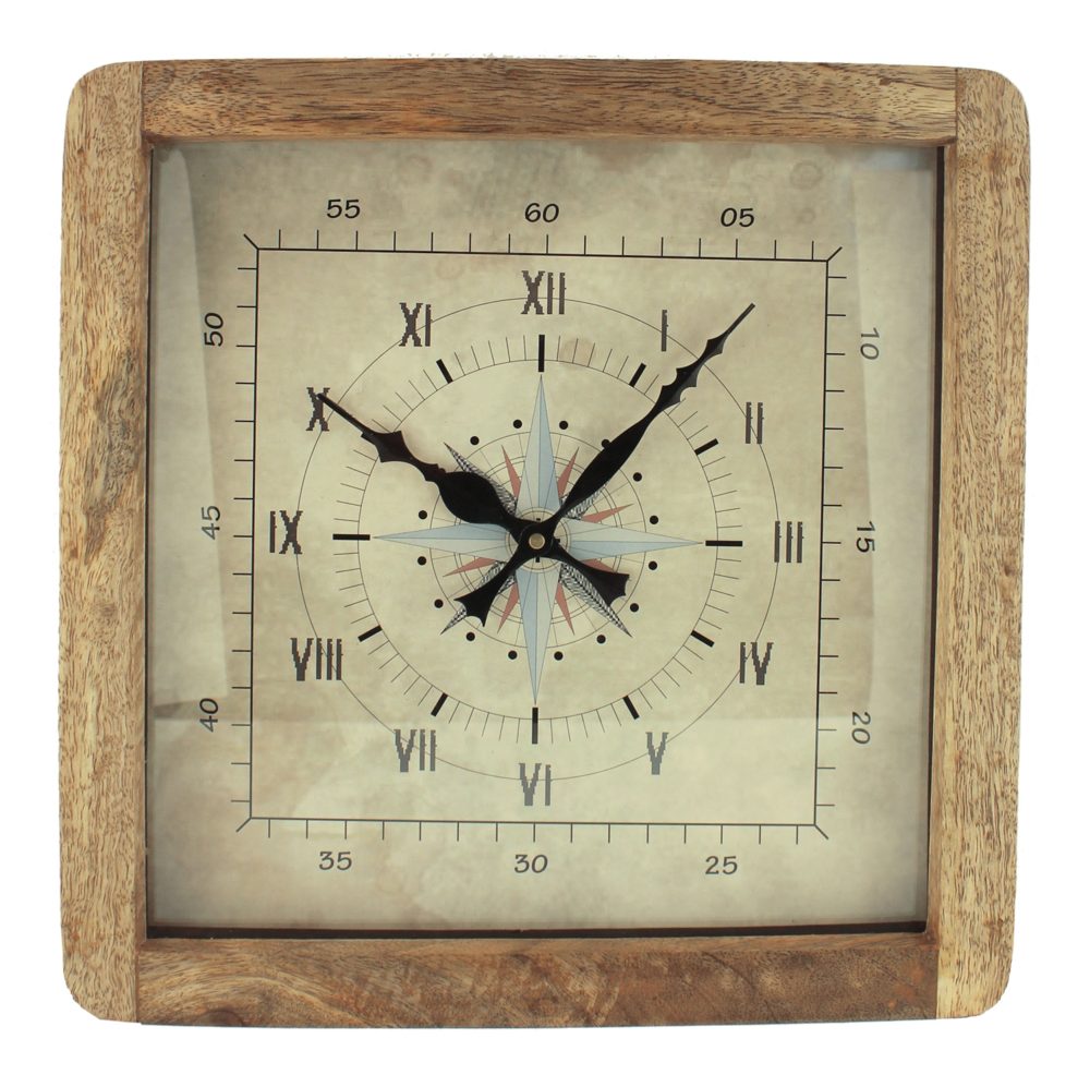 Nástěnné hodiny z mangového dřeva – 30,5 × 30,5 × 6,5 cm (9581)