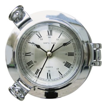 Hodiny v chromovaném lodním okně – průměr 14 cm