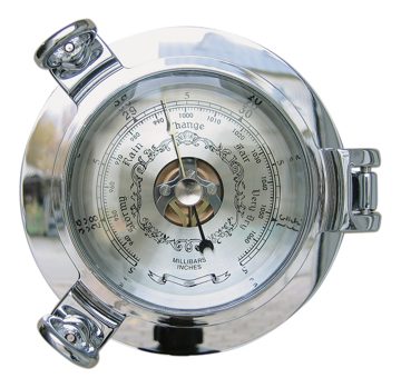 Barometr v chromovaném lodním okně – průměr 14 cm