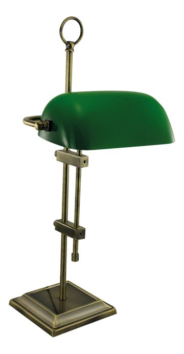 Bankovní lampa, stará mosaz, se zeleným skleněným stínidlem – výška 55 cm
