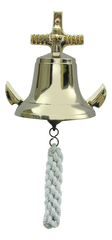 Zvon s nástěnným držákem ve tvaru kotvy, mosazný – průměr 12 cm