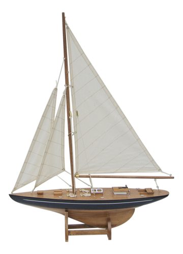 Model plachetní jachty dřevěný s látkovými plachtami – délka 40 cm