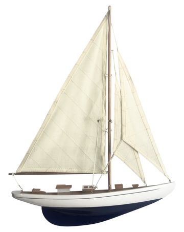 Poloviční model plachetnice ze dřeva, modrá/bílá – délka 41,5 cm, výška 52,5 cm