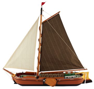 Model ploché lodě dřevěný s látkovými plachtami – délka 75 cm, výška 67 cm