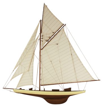 Poloviční model plachetnice ze dřeva, hnědá/krémová – délka 120 cm, výška 120 cm