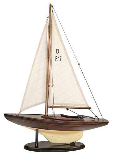Model plachetnice, dřevo s látkovými plachtami, slonovinová/hnědá – 42 × 11 × 55 cm