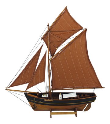 Model rybářské lodě dřevěný s látkovými plachtami – délka 60 cm
