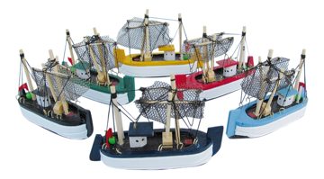 Modely krabích kutrů dřevěné, různé barvy – délka 10 cm, sada 6 ks