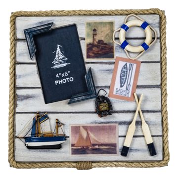 Fotorámeček v námořním stylu k zavěšení, malované dřevo – 30 × 30 × 3 cm