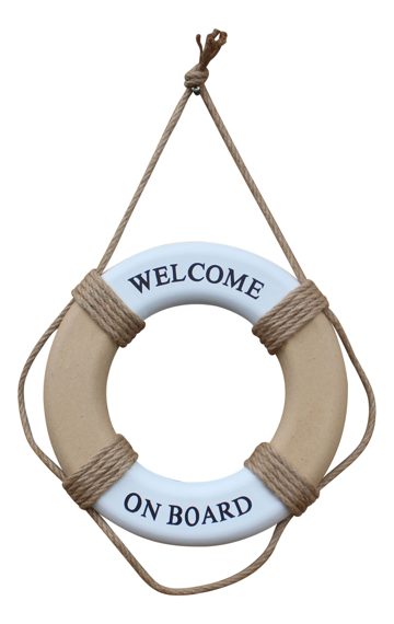 Záchranný kruh z MDF s lanem, přírodně-bílý – průměr 35 cm