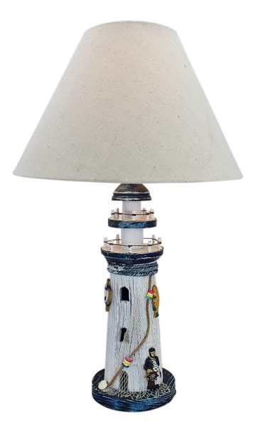 Lampa ve tvaru majáku, dřevo, se stínidlem – výška 49 cm