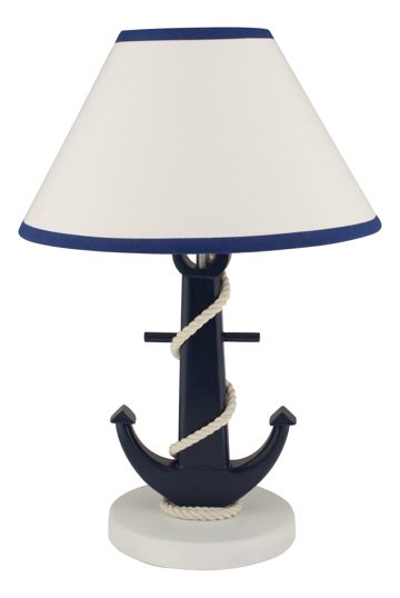 Lampa s kotvou, dřevo, modrá, se stínidlem – výška 38 cm