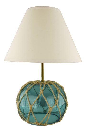 Lampa ve tvaru skleněného rybářského plováku, se stínidlem – výška 44 cm