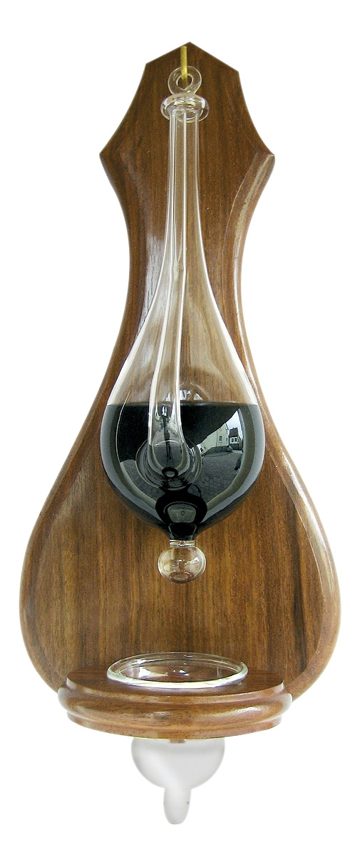 Skleněný barometr se zachytávačem kapek na desce ze dřeva sheesham – 15 × 36 cm