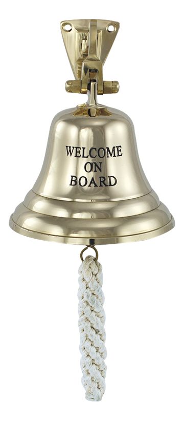 Lodní zvon mosazný s nápisem WELCOME ON BOARD, lehké provedení – průměr 10 cm