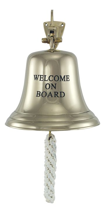 Lodní zvon mosazný s nápisem WELCOME ON BOARD, lehké provedení – průměr 15 cm