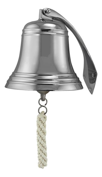 Lodní zvon poniklovaný s držákem a lankem – průměr 17,5 cm