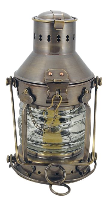 Kotevní lampa mosazná antik s petrolejovým hořákem – výška 24 cm