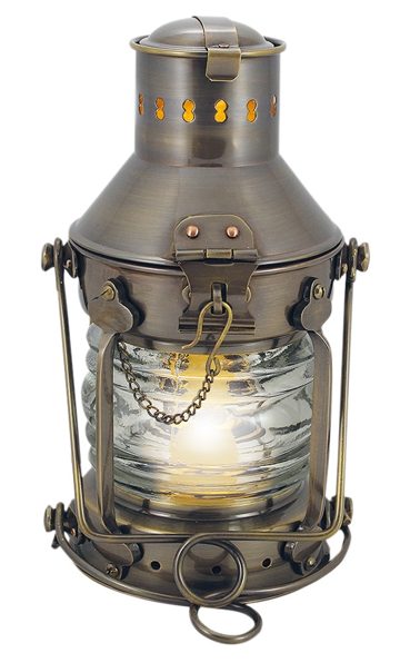 Kotevní lampa mosazná antik, elektrická 230 V – výška 24 cm