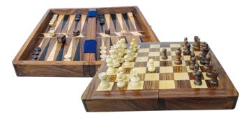 Šachy a vrhcáby v dřevěné krabici – 25,5 × 25,5 cm