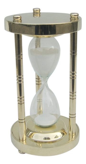 Přesýpací hodiny mosazné se 3 sloupky – cca 3 minuty, výška 12,5 cm