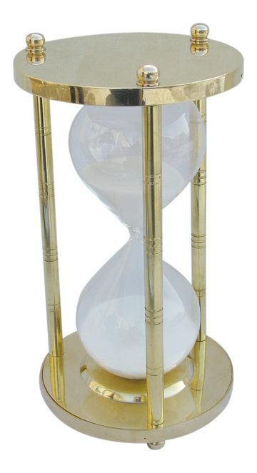 Přesýpací hodiny mosazné se 3 sloupky – cca 60 minut, výška 22 cm