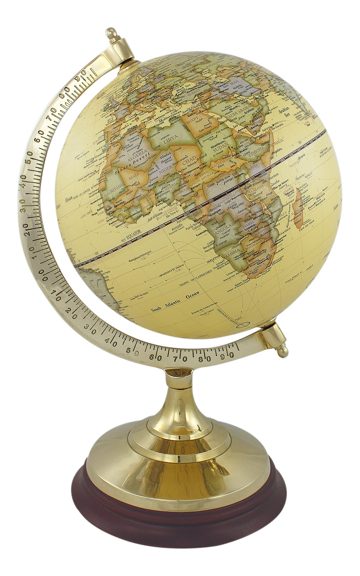 Glóbus přírodní (béžový) na mosazno-dřevěném stojanu – výška 34 cm